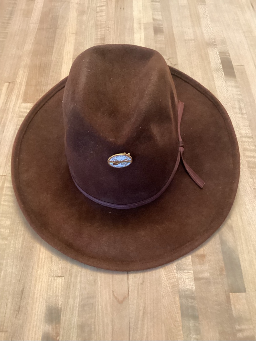 Vintage Brown Wool Felt Teton  Wide Brim Cowboy Hat 7 3/8, L 23” circumference